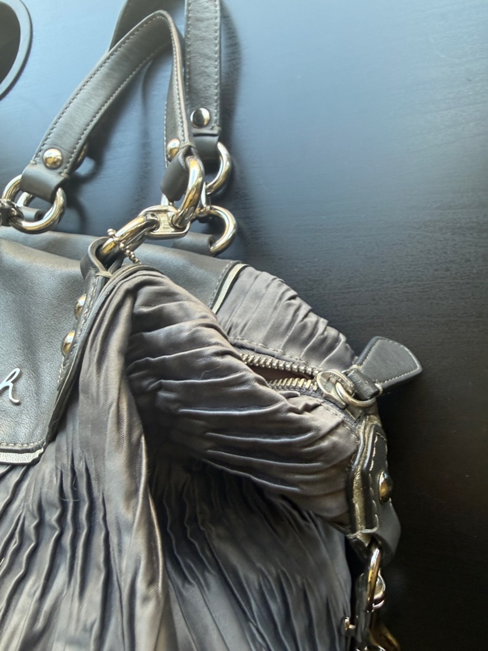 Coach Gray Pleated Leather Crossbody Satchel - Coach - Picture 9 of 17